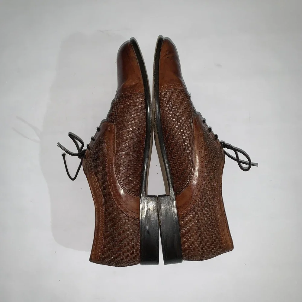 Johnston & Murphy Domani Shoes Mens 10.5 M Brown Woven Cap Toe Derby Dress Italy